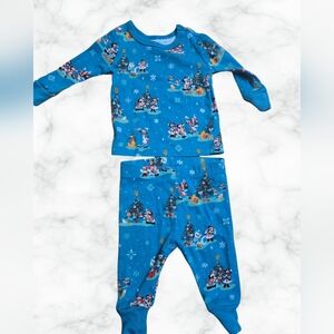 Disney Blue Pajama Set with Festive Characters